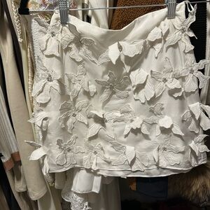 Zara White Floral Embellished Mini Skirt